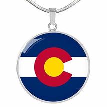 Express Your Love Gifts Colorado State Flag Necklace Engraved 18k Gold Circle Pe - £50.38 GBP