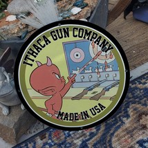 Vintage 1957 Ithaca Gun Company &#39;&#39;Little Devil&#39;&#39; Porcelain Gas &amp; Oil Pump Sign - £93.93 GBP