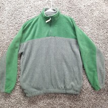 VTG Ozark Trail Fleece Sweater Men Large Green Gray 1/4 Zip Pullover Pockets - £11.65 GBP