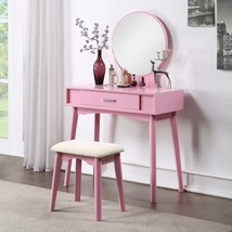Pink Modern Wood Vanity Set with Stool - $294.92 CAD