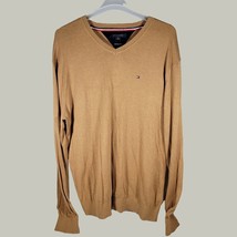 Tommy Hilfiger Mens Sweater 2XL Sweatshirt Tan Cotton VNeck Pullover Casual - £11.85 GBP