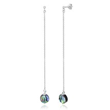 Charming Long Chain Rainbow Abalone Drop Sterling Silver Dangle Earrings - £10.34 GBP