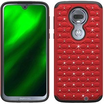 Studded Rhinestone Crystal Diamond Case for Motorola Moto G7 Power/Supra RED - $5.86