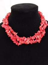 Faux Red Coral Necklace 3 Strand Twisted Resin Rock Handcrafted Retro Jewelry - £23.33 GBP