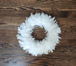12&quot; Winter White Feather Christmas Wreath Foam Lightweight Foam Back With Hook - £14.05 GBP