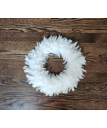 12&quot; Winter White Feather Christmas Wreath FOAM LIGHTWEIGHT FOAM BACK WIT... - £14.16 GBP