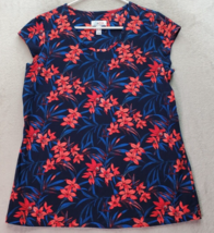 Denim &amp; Co. Blouse Top Womens Small Blue Coral Tropical Floral Cotton Ro... - £16.24 GBP