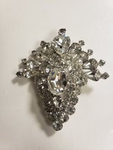 Vintage Clear Rhinestone Kramer Of New York Pin Brooch 2 1/2&quot; w x 2 3/4&quot; - £95.67 GBP