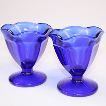 Vintage Cobalt Blue Glass Sundae Dishes Anchor Hocking Set Of 2 Rich Blue Dishes - $11.64