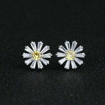 2Ct Simulated Baguette Daisy Flower Stud Earrings 14k White Gold Plated Silver - £90.21 GBP