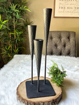 Mid-Century Modern Brutalist 3 Triple Candle Holder Candelabra Dimpled M... - $109.21