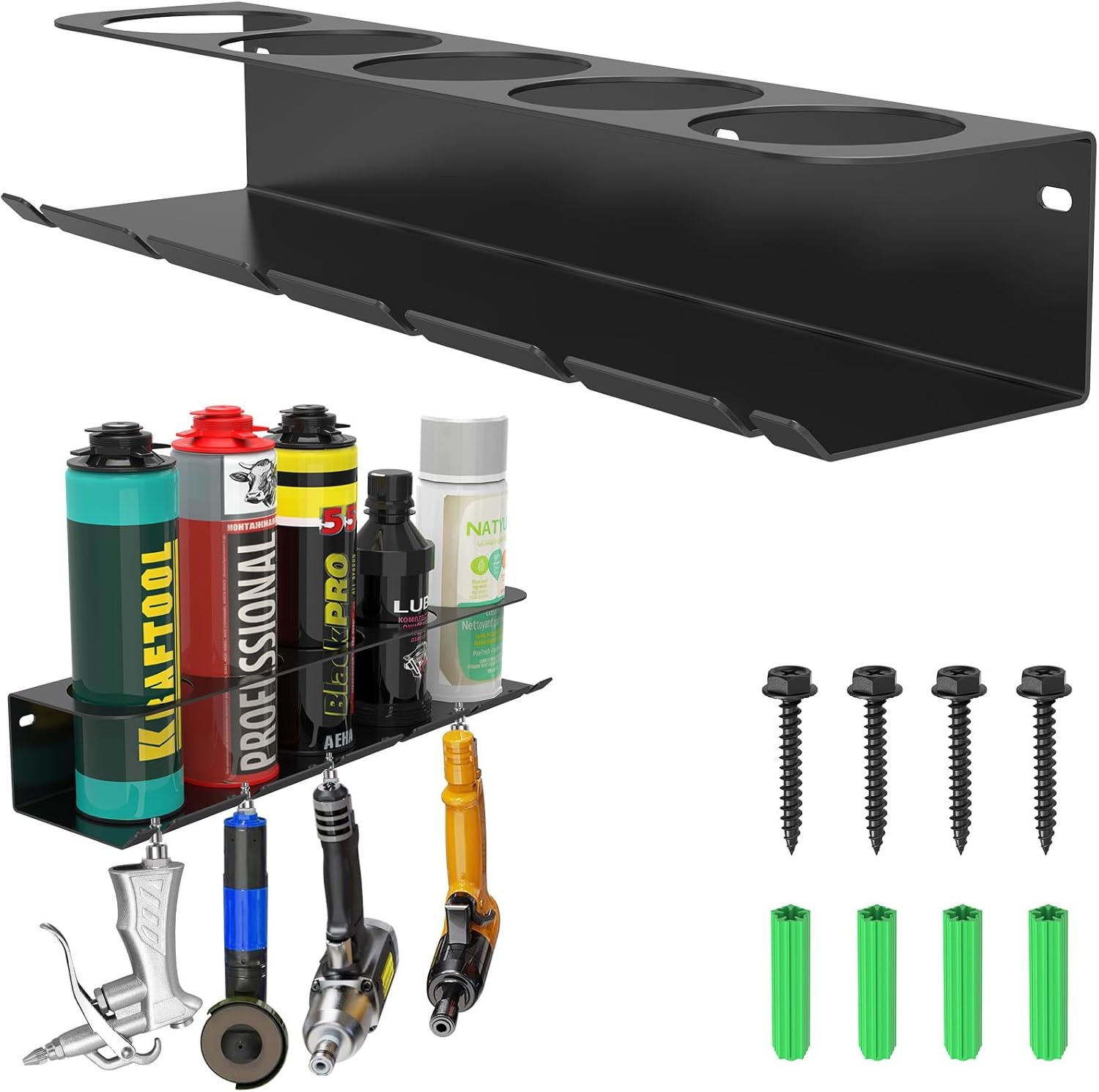 Pneumatic Tool Holder/Aerosol Rack Combo, Wall Mounted Spray Can Bottle ... - $37.99