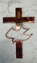 Cross with Dove Metal Wall Art  24&quot; x 15 1/4&quot; Copper and Bronzed Plated - £43.83 GBP