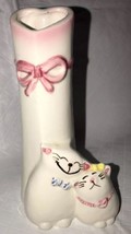 Russ Ceramic “Bitsy &amp; Beau” Kitty Cats Flower Bud Vase Heart Shape Opening 5.5” - £12.54 GBP