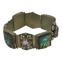 Taxco Abalone 3D Panel Bracelet Sterling Silver 7.5&quot; Vintage Chunky Heav... - £86.73 GBP