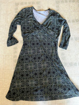 prAna Green Dot Print Faux Wrap 3/4 Sleeve Dress Sz Medium Stretch Knit - $34.37