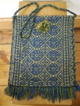 Vintage 1970s Greek Blue Green Abstract Thick Wool Fringe Book Shoulder ... - £23.69 GBP