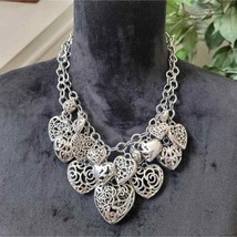 Silver Heart Double Layer Statement Necklace - £27.53 GBP