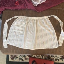 Vintage Ivory Red Green Yellow Half Apron Womens With Pocket Tie Back - £9.34 GBP