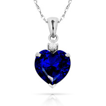 3.07Ct White Sapphire &amp; Heart Sapphire Charm Pendant14K White Gold w/Chain - £93.86 GBP