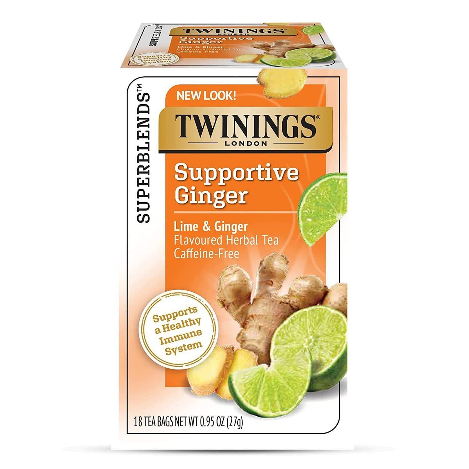 Twinings Superblends Supportive Ginger | Lime & Ginger | 18 Tea Bag | Pack of 2 - £27.45 GBP