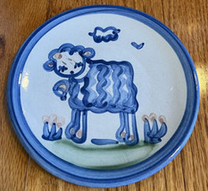 M A Hadley 6 Inch Sheep Lamb Plate Bread Dessert Signed Painted Lamb Clouds Blue - $19.77