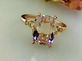 4Ct Cushion Simulated Morganite Solitaire Engagement Ring 14K Rose Gold Plated - £39.45 GBP