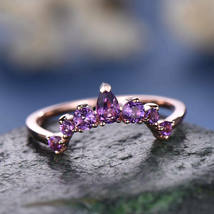 0.30Ct Pear Cut Purple Amethyst Pretty Engagement Band Ring 14k Rose Gold Finish - £76.21 GBP