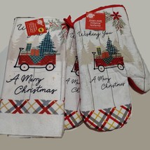 Holiday Kitchen Set, 3-pc, Oven Mitts Towel, Red, Wishing you a Merry Christmas image 1