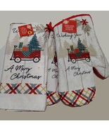 Holiday Kitchen Set, 3-pc, Oven Mitts Towel, Red, Wishing you a Merry Ch... - £11.94 GBP