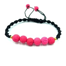 Dyed Pink Lava 8x8 mm Round Beads Handmade Thread Bracelet AB8-95 - £5.00 GBP