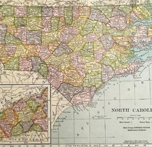 North Carolina Map Lithograph 1909 Hammond Art Print United States LGADMap - £32.19 GBP