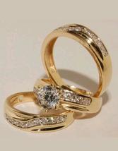 1.75Ct Brilliant Round Cut Diamond Wedding Trio Ring Set 14K Yellow Gold Finish - £82.11 GBP