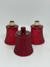 VTG Glass Candleholder Set of 3 Red Diamond/Bubble Point Votive Holders MCM - $24.73