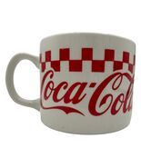Vintage Official Coca-Cola wide 16 oz White/Red Checkered Coffee Mug cir... - $25.65