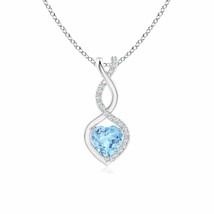 5MM Aquamarine Pendant Necklace with Diamond for Women in Sterling Silver - £224.12 GBP