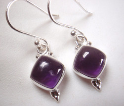 Amethyst Square with Soft Corners 925 Sterling Silver Dangle Earrings - £9.34 GBP