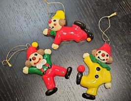 Vintage Clown Christmas Ornaments Polymer Clay Hand Crafted Set of 3 Mul... - $28.69