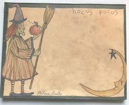 Primitives By Kathy Whimsical Folk Art Hocus Pocus Witch Notepad Sepia Paper - £10.90 GBP