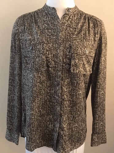 Ann Taylor Womens Brown Tan Abstract Print Long Sleeve Blouse Buttons Si... - $12.64