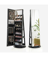360?° Rotating Mirrored Jewelry Cabinet Armoire 3 Color LED Modes Lockab... - $387.04 CAD