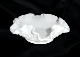 Vintage Fenton White Milk Glass Hobnail Bowl Candy Dish Ruffled Edge 5 1/2&quot; - £16.64 GBP