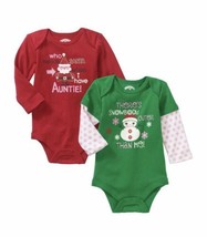 2 Christmas 2-Fer Long Sleeve Baby Girl Bodysuits 3/6M Red Green &amp; Pink ... - $8.50