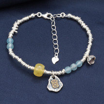 S925 Sterling Silver Beaded Adjustable Bracelet With Lucky Charm,Gift For Her - £41.47 GBP