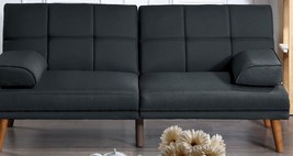 Black Polyfiber Adjustable Tufted Sofa Living Room Solid wood Legs Plush Couch - £379.78 GBP