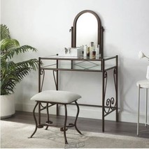 Linon Edinboro Vanity Set Mid Century Modern Clarisse Dark Metal 58950MTL-01-KD - £150.12 GBP