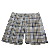 Nautica Shorts Mens 40 Tan Blue Plaid Khakis Chino Cotton Pockets Golf - £14.65 GBP