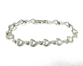 Vintage AVON Heart Link Rhinestone Bracelet Silvertone 7 1/4&quot; Long - £7.15 GBP