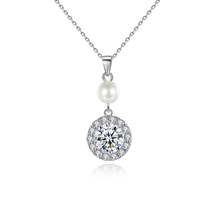 Crystal &amp; Pearl Silver-Plated Round Pendant Necklace - £11.98 GBP