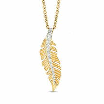 Disney Pocahontas 1/10 CT Diamond 10K Yellow Gold Finish Feather Pendant 19&quot; - £79.60 GBP